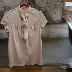 1980's JCPenney Bow Blouse Soft Yellow Size M